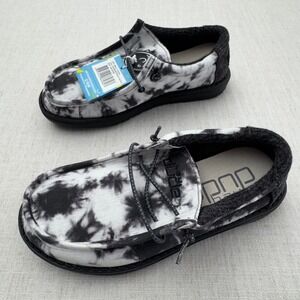 Hey Dude Wally Youth Thunderstruck Tie Dye Black White Kids Shoes Y4 L5